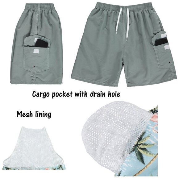 Men Swim Trunks Swimming Mesh Cargo Shorts Bathing Suit Seafoam Blue, All Sizes - Picture 3 of 3
